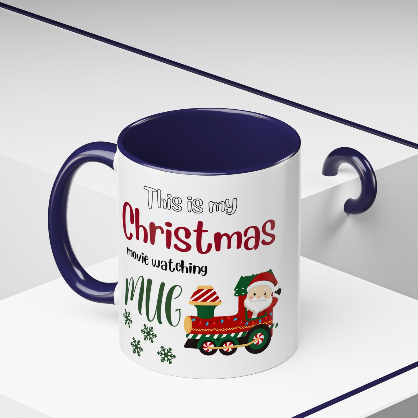 Christmas Movie Watching Accent Coffee Mug (11, 15oz) - Cozy Holiday Mug, Festive Hot Cocoa Cup, Winter Movie Night Gift, Santa Claus Mug, by Printify