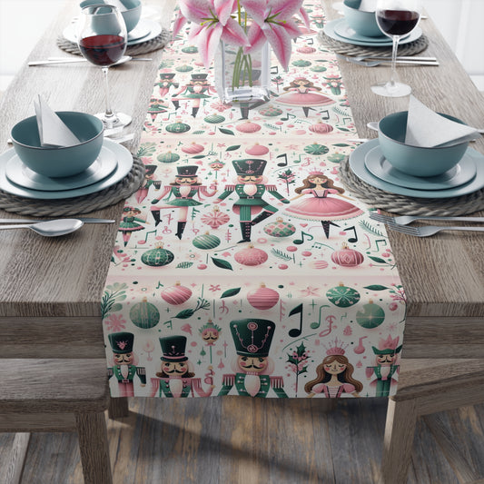 Christmas Table Runner, Holiday Dining Decor, Festive Kitchen Linens, Nutcracker Ballet Centerpiece, Xmas Home Textiles by Printify