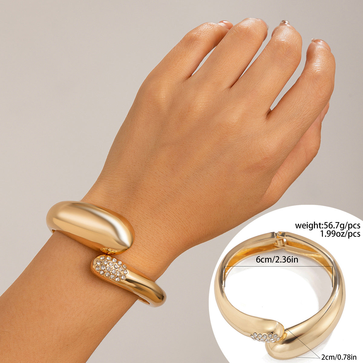 Exaggerated large water droplet metal smooth mirror hugging open bracelet ins cool wind bracelet