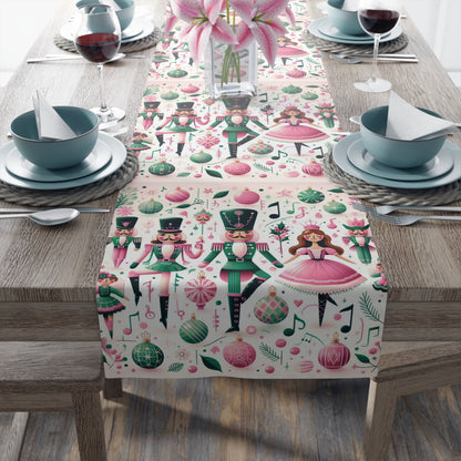 Christmas Table Runner, Holiday Dining Decor, Festive Kitchen Linens, Nutcracker Ballet Centerpiece, Xmas Home Textiles by Printify