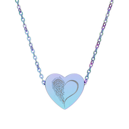 Engraved Heart Necklace — Half Angel Wings Design by Printify