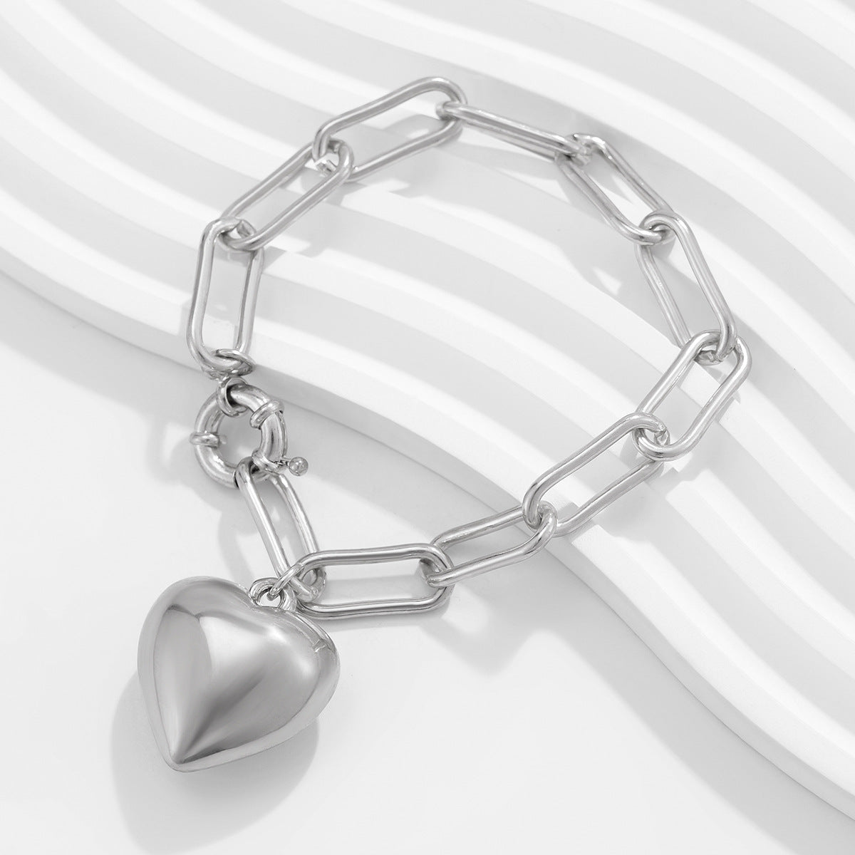 Ins Simple and Versatile Big Peach Heart Bracelet Personalized Heart shaped Iron Chain Bracelet for Women