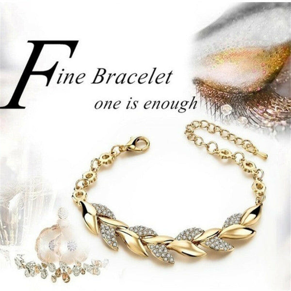 Chic 18K Gold Leaf Bracelet - [Dazzling Wedding Jewelry for Women]