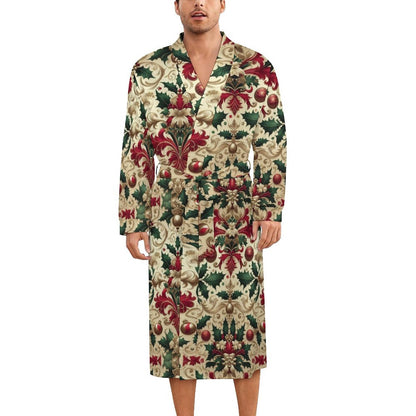 Christmas Damask Pattern Adult Robe – Milk Fiber, All-Over Printing by SALE-Personal Design