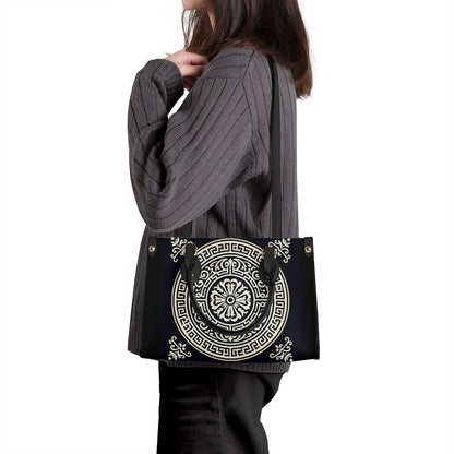 Luxury Women PU Tote Bag - Black with white circle