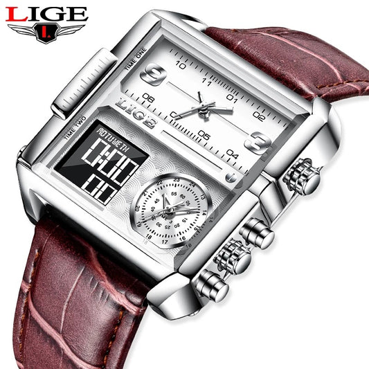 Lige New Electronic Quartz Dual Display Watch Men's Waterproof Watch Multi-Function Electronic Watch Quartz Watch