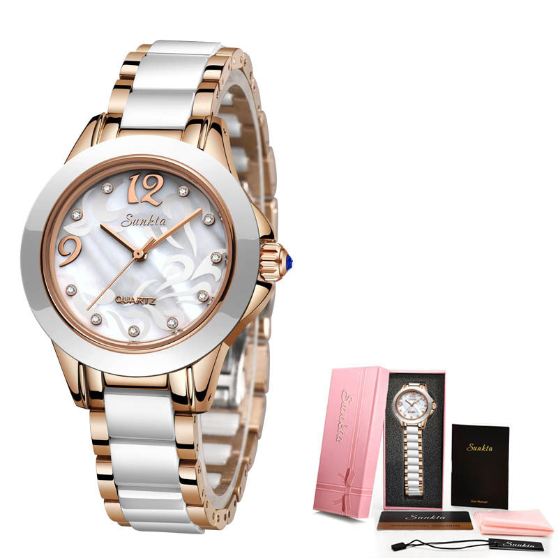 Liger/SUNKTA Explosive Ceramic Ladies Watch Exquisite High-end Watch Waterproof Watch