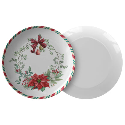 Christmas Plate Traditional Holiday Decor, Festive Dish, Seasonal TablPRODUCT INFORMATION10" dinner plate manufactured from revolutionary polymer that is:

Microwave Safe
Oven Safe (250° up to 1 hour)
Dishwasher Safe
CPSC-Certified
FDAChristmasLoving.Shop