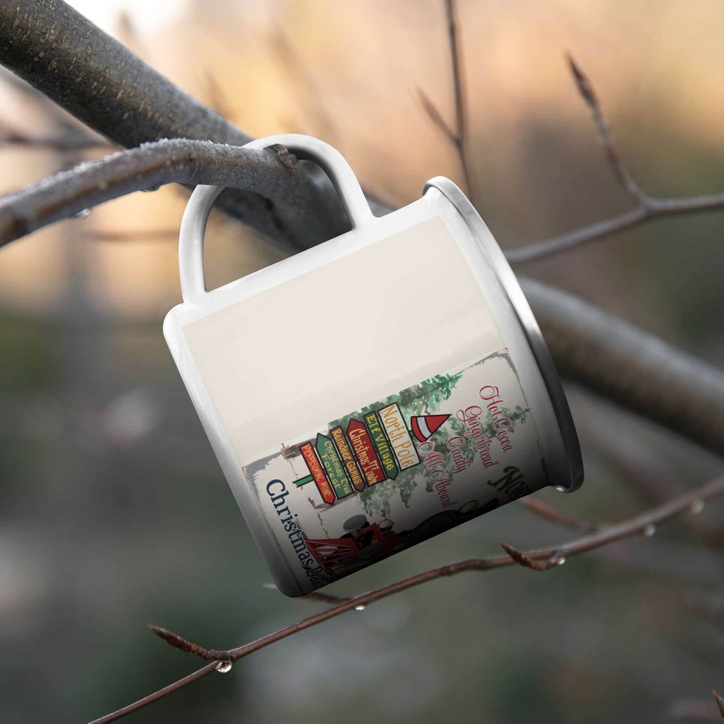 Chrstmas_North_Pole_Express_Train_Enmel__CampingMugLifestyleHanginBranch_Mockup.png