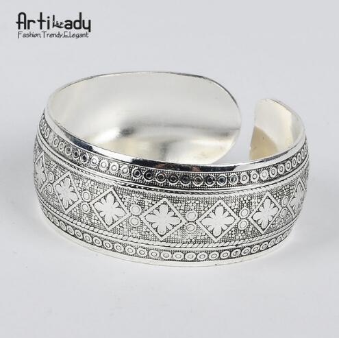 Artilady boho antic silver cuff copper bangle bohemia antalya carve pattern bangle