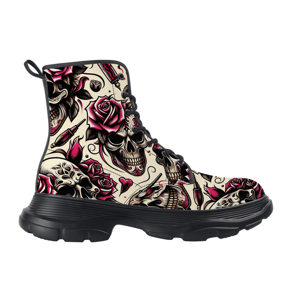 Skull and Rose Chunky Boots