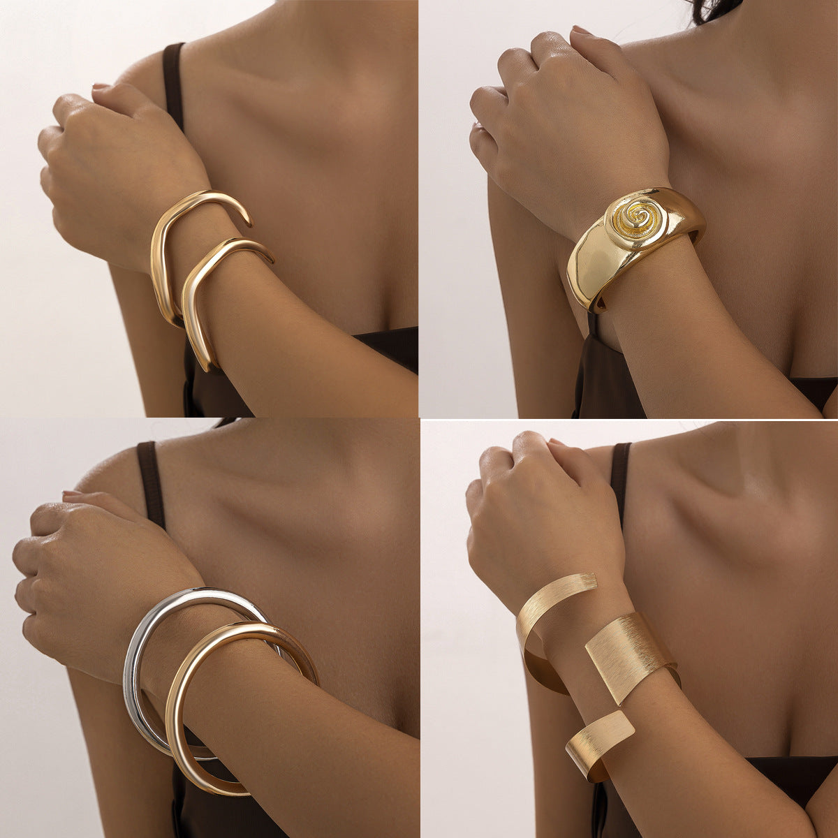 Ins style folding circular versatile bracelet, wide surface smooth irregular alloy bracelet