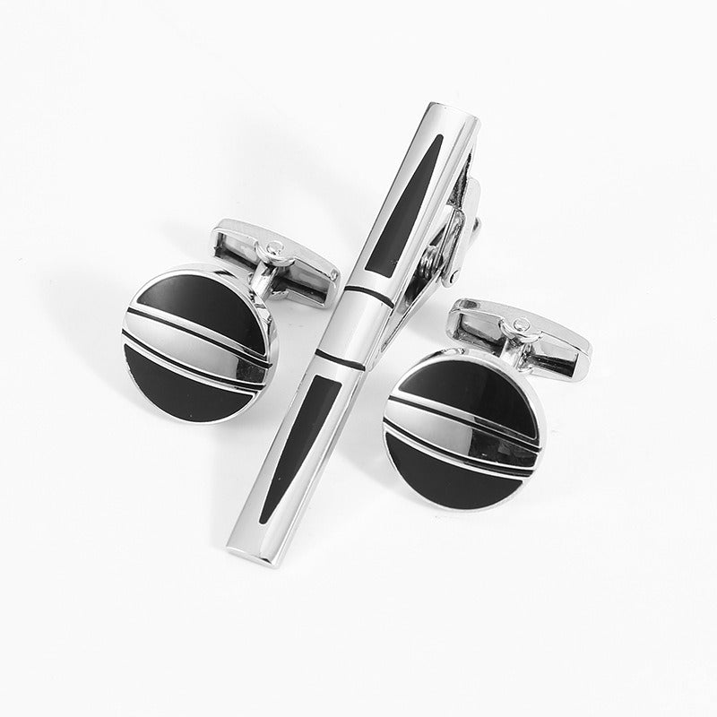 Business Fashion Men's Suit Cuff Tie Accessories Black Three Piece Set Cufflinks Tie Clip Set Gift