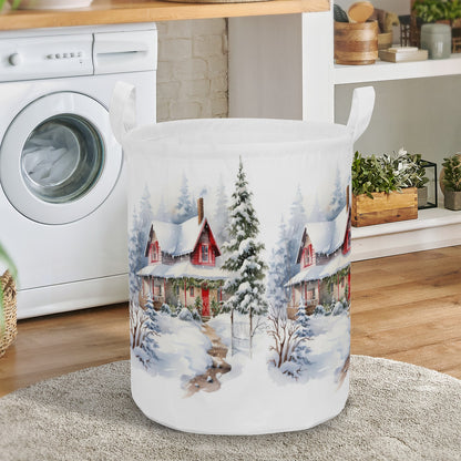 Christmas Round Laundry Basket Winter scene