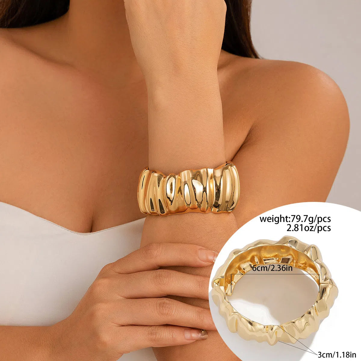 Exaggerated large water droplet metal smooth mirror hugging open bracelet ins cool wind bracelet