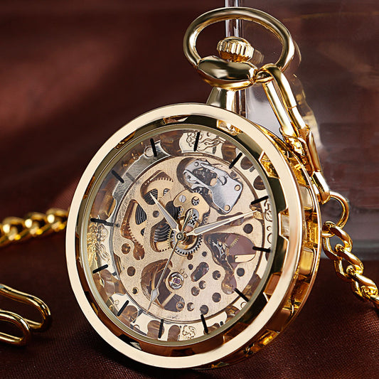 Vintage Watch Necklace Steampunk Skeleton Mechanical Fob Pocket Watch Clock Pendant Hand-winding Men Women Chain Gift