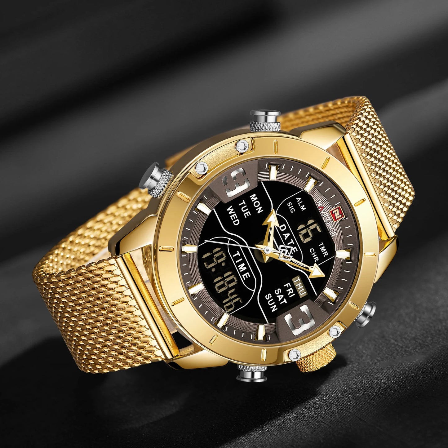 NAVIFORCE Men Watch Top Luxury Brand Man Military Sport Quartz Wrist Watches Stainless Steel LED Digital Clock Relogio Masculino