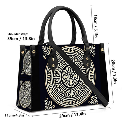 Luxury Women PU Tote Bag - Black with white circle