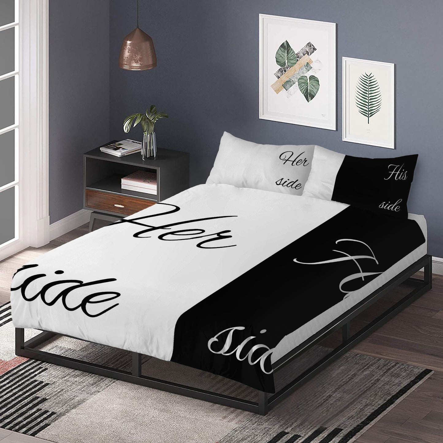 Bedding Her side, His side black and white