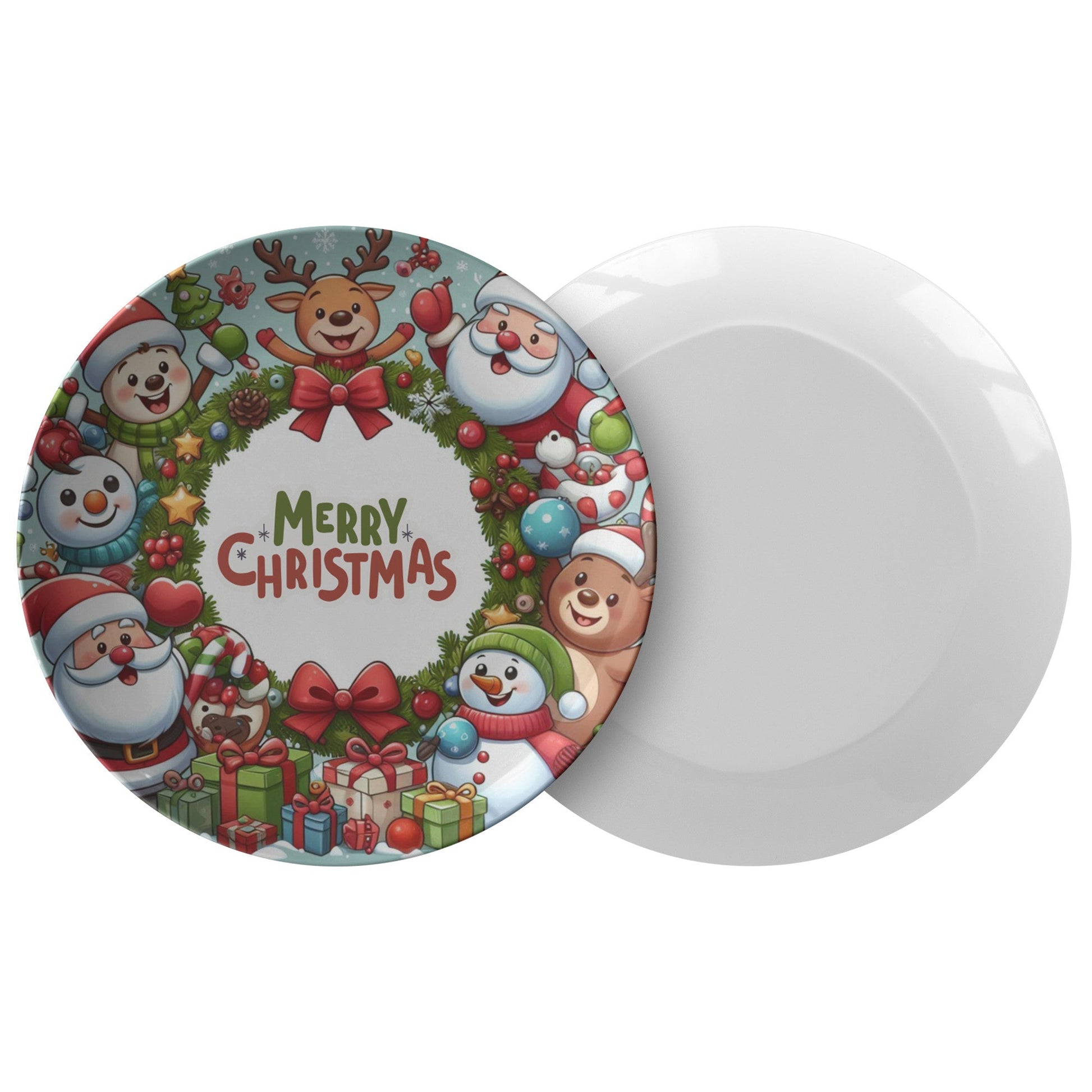 Merry Christmas Plate, Holiday Dinnerware, Christmas Table Decor, FestPRODUCT INFORMATION10" dinner plate manufactured from revolutionary polymer that is:

Microwave Safe
Oven Safe (250° up to 1 hour)
Dishwasher Safe
CPSC-Certified
FDAChristmasLoving.Shop