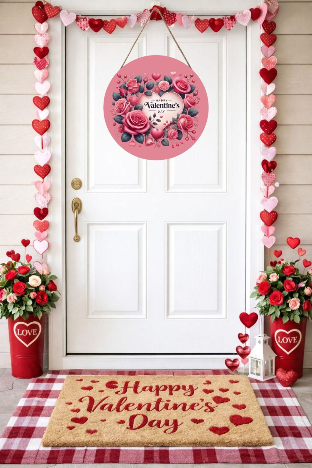 Valentine’s Day Wooden Door Hanger – Romantic Front Door Sign