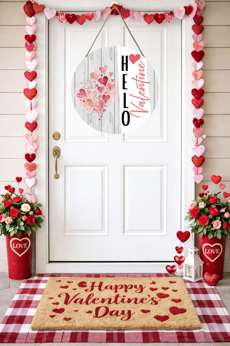 Valentine's Day Door Hanger/Valentine's Day Door Decor/Valentine's Gift for Her/Valentine's Day Wreath/Hello Valentine
