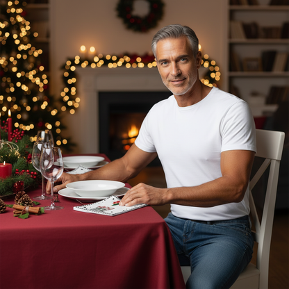 Merry Christmas Characters Cloth Napkin Set – 4-Piece Holiday Table Decor