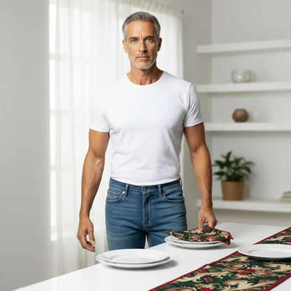 Damask Pattern Christmas Napkins Set of 4 – Polyester Holiday Table Decor