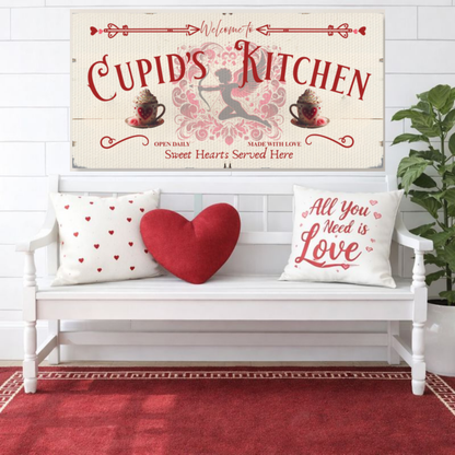 Valentine's Day Wall Art Cupid's Kitchen Canvas Gift