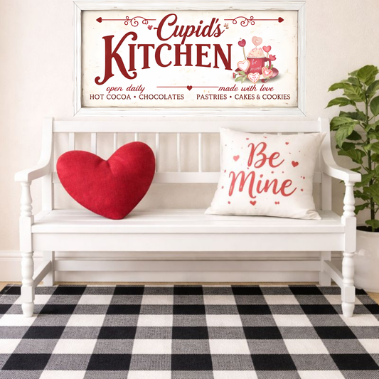 Cupid’s Kitchen Canvas Wall Art – Valentine’s Day Farmhouse Kitchen Decor or Romantic Gift