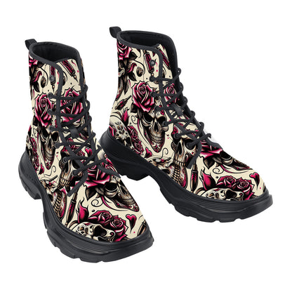 Skull and Rose Chunky Boots