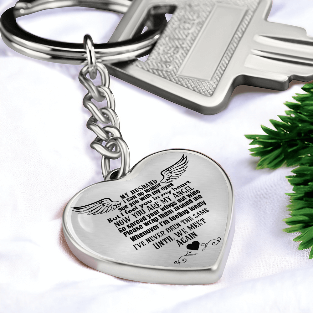 Heart Pendant Keychain for Widows, Angel Remembrance Jewelry Gift for Husband in Loving Memory, Grief Support, Anniversary & Memorial Gift
