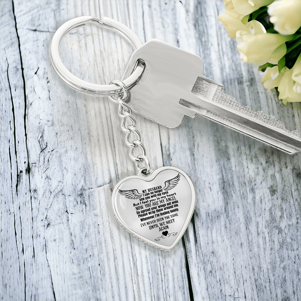 Heart Pendant Keychain for Widows, Angel Remembrance Jewelry Gift for Husband in Loving Memory, Grief Support, Anniversary & Memorial Gift