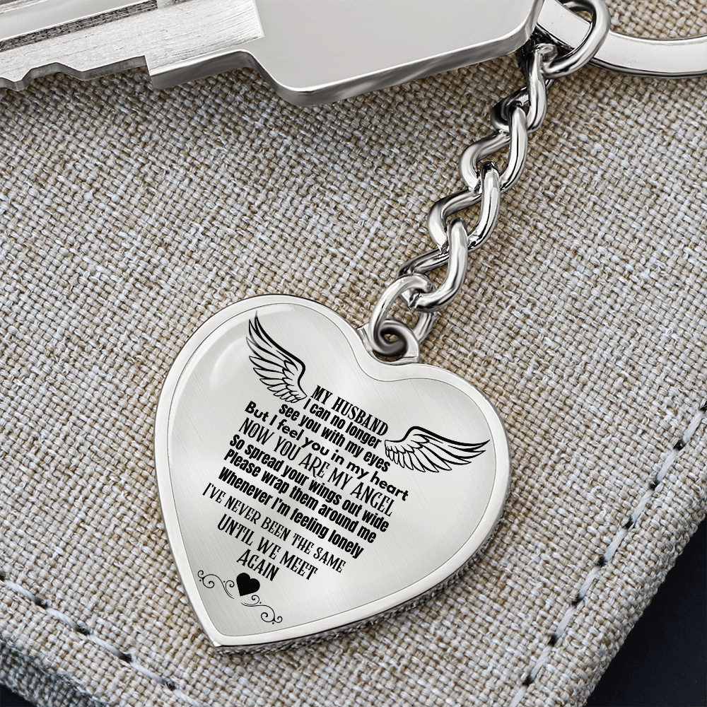 Heart Pendant Keychain for Widows, Angel Remembrance Jewelry Gift for Husband in Loving Memory, Grief Support, Anniversary & Memorial Gift