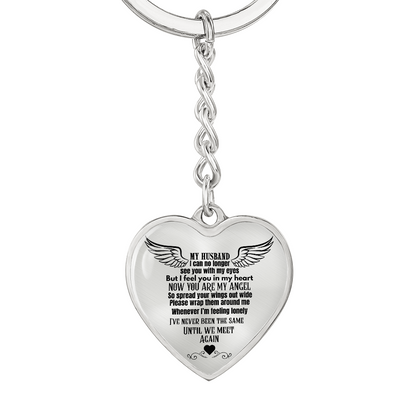 Heart Pendant Keychain for Widows, Angel Remembrance Jewelry Gift for Husband in Loving Memory, Grief Support, Anniversary & Memorial Gift