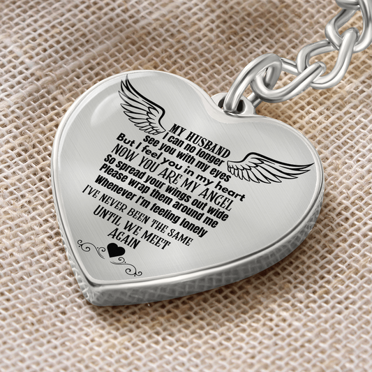 Heart Pendant Keychain for Widows, Angel Remembrance Jewelry Gift for Husband in Loving Memory, Grief Support, Anniversary & Memorial Gift