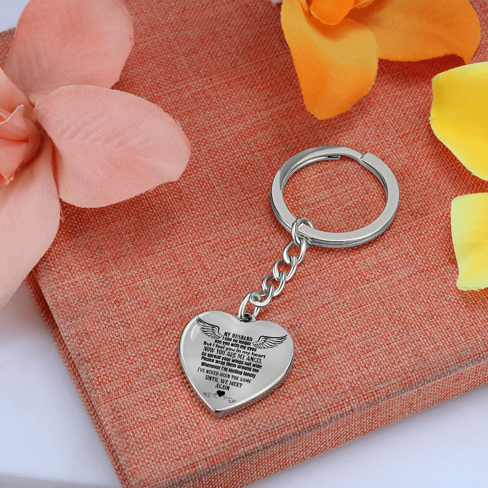 Heart Pendant Keychain for Widows, Angel Remembrance Jewelry Gift for Husband in Loving Memory, Grief Support, Anniversary & Memorial Gift