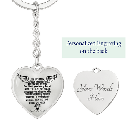 Heart Pendant Keychain for Widows, Angel Remembrance Jewelry Gift for Husband in Loving Memory, Grief Support, Anniversary & Memorial Gift