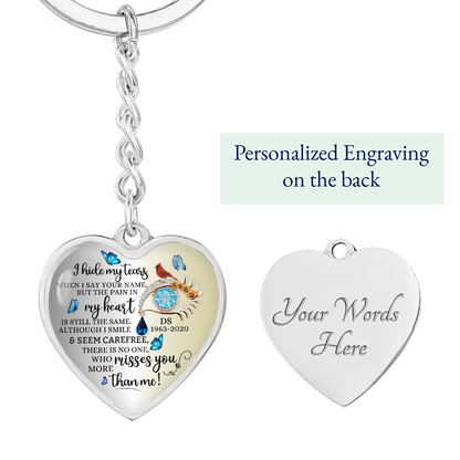 Memorial Heart Keychain with Engraved Message, Butterfly Tears Sympathy Gift, Remembrance Jewelry, Widow Gift, Grief Support Keepsake