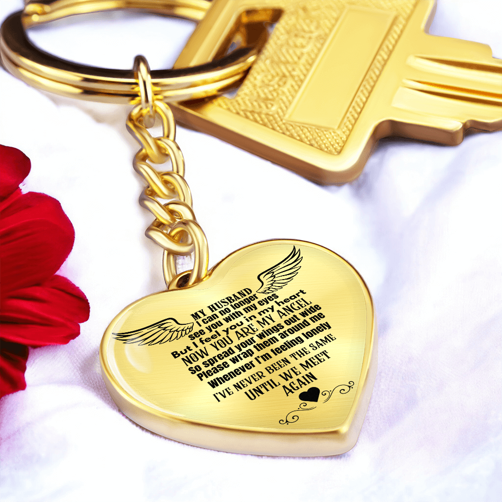 Heart Pendant Keychain for Widows, Angel Remembrance Jewelry Gift for Husband in Loving Memory, Grief Support, Anniversary & Memorial Gift