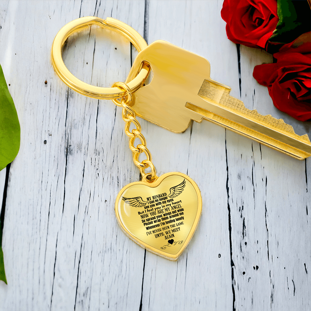 Heart Pendant Keychain for Widows, Angel Remembrance Jewelry Gift for Husband in Loving Memory, Grief Support, Anniversary & Memorial Gift