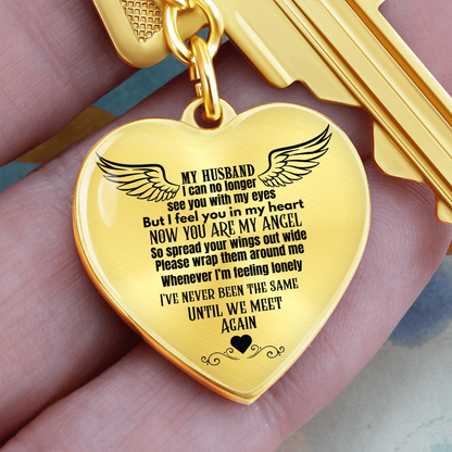 Heart Pendant Keychain for Widows, Angel Remembrance Jewelry Gift for Husband in Loving Memory, Grief Support, Anniversary & Memorial Gift