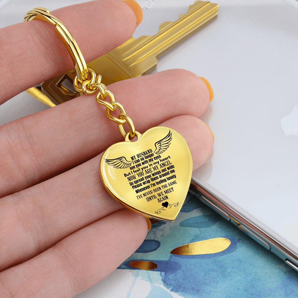 Heart Pendant Keychain for Widows, Angel Remembrance Jewelry Gift for Husband in Loving Memory, Grief Support, Anniversary & Memorial Gift
