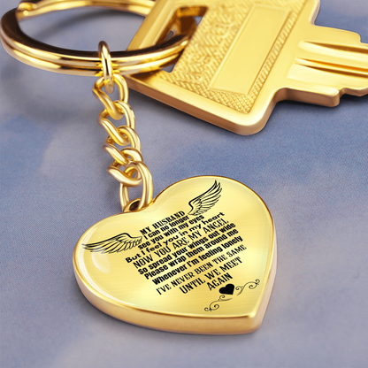 Heart Pendant Keychain for Widows, Angel Remembrance Jewelry Gift for Husband in Loving Memory, Grief Support, Anniversary & Memorial Gift
