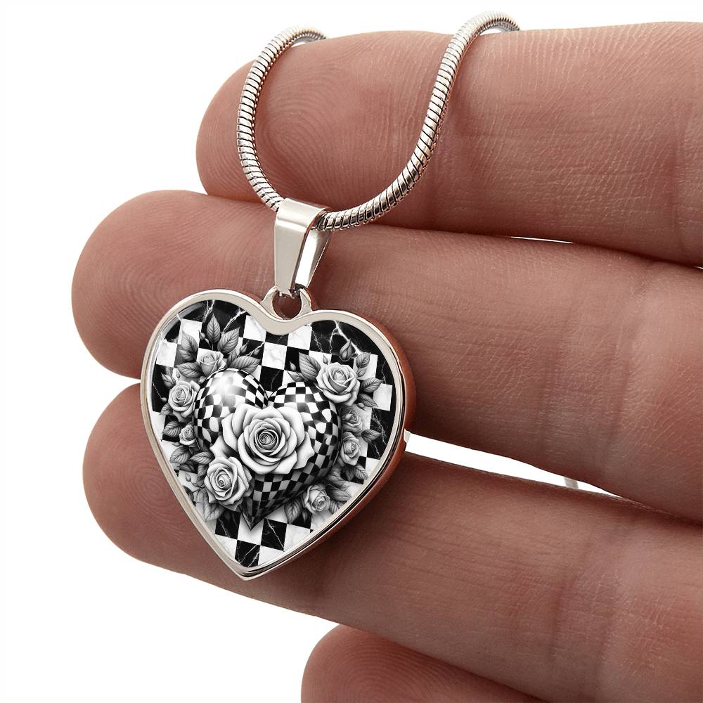 Black & White Heart Rose Elegance Necklace