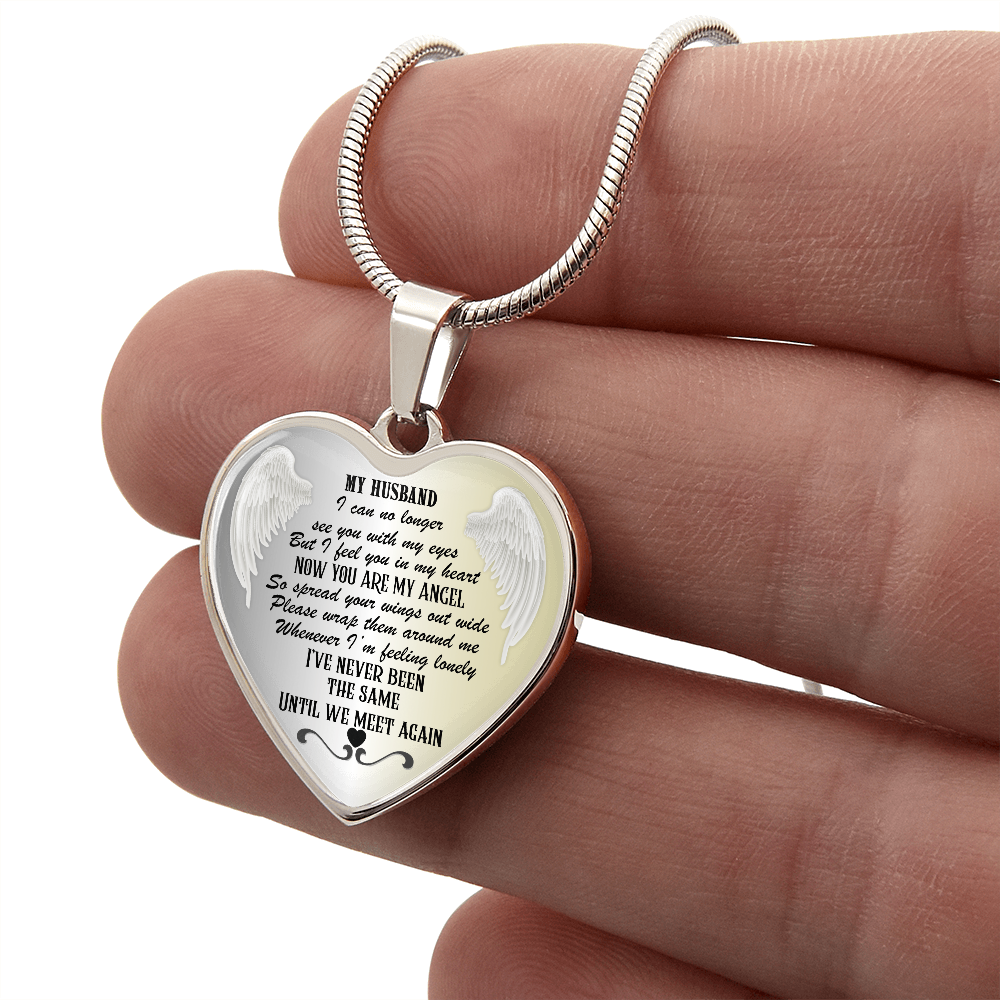 Personalized Husband Memorial Heart Necklace: Angel Memory Keepsake