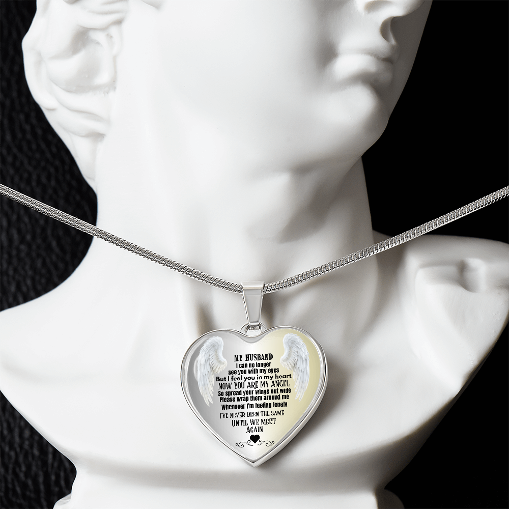 Husband Memorial Heart Pendant Necklace Angel Keepsake Jewelry for Widows In Loving Memory Gift Personalized Loss Remembrance Jewelry