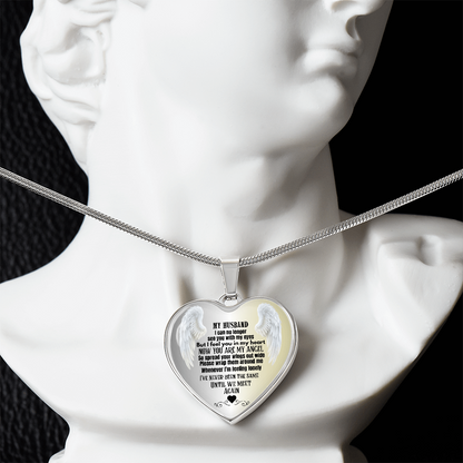 Husband Memorial Heart Pendant Necklace Angel Keepsake Jewelry for Widows In Loving Memory Gift Personalized Loss Remembrance Jewelry