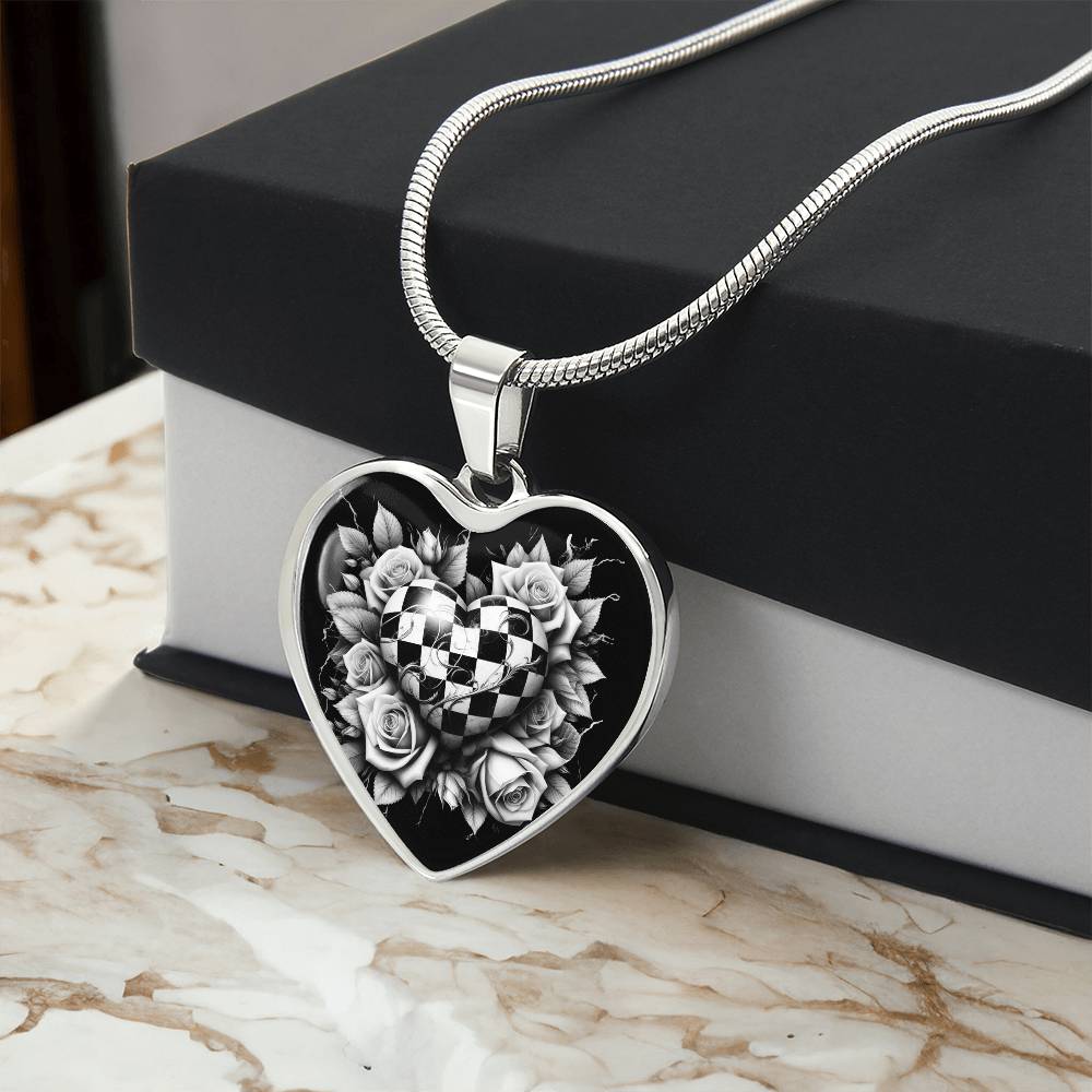 Rose Heart Elegance Necklace - Black & White Charm