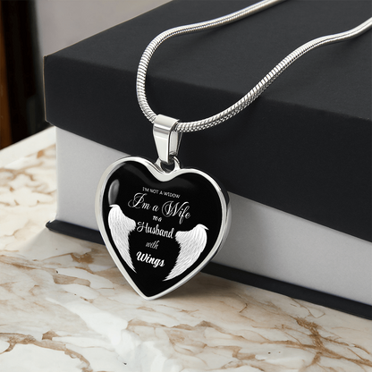 I'm not a Widow I'm a Wife to a Husband with Wings Luxury Graphic Heart Necklace